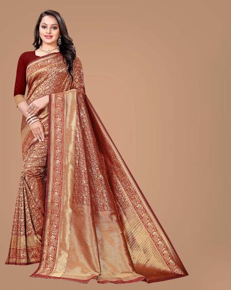 Buy Burning Sand Zari Tussar Silk Banarasi Saree - House Of Elegance –  House Of Elegance - Style That Inspires