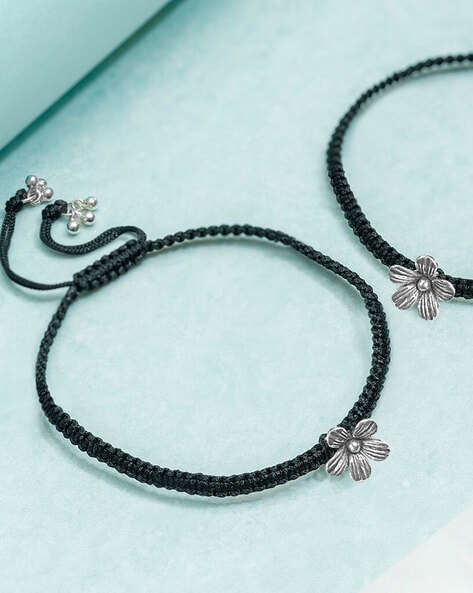 ZAVYA Black Thread Flower Charms 925 Silver Anklets Sterling Silver Anklet  Price in India - Buy ZAVYA Black Thread Flower Charms 925 Silver Anklets  Sterling Silver Anklet Online at Best Prices in