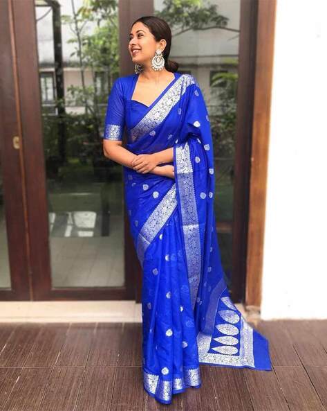 Shop online Navy Blue Soft Kanchipuram Silk Saree dvz0003369 - Dvanza.com