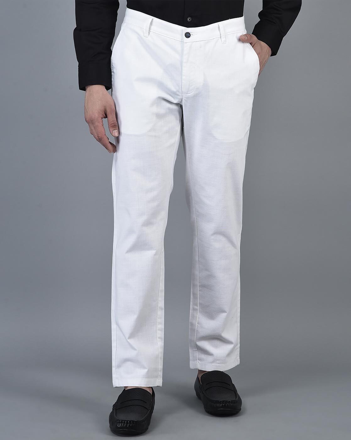 Pearl White Solid Expansible Chinos – Stagbeetle