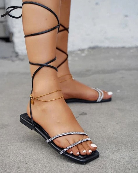 Jking Women's Trendy Black Gladiators Flat Sandals