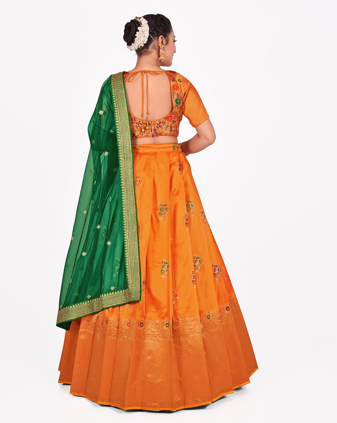 Buy Orange Lehenga Set With Bandhej Print Online in USA – Pure Elegance