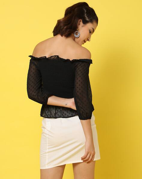 smocked off the shoulder top black