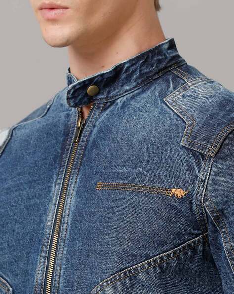 Denim jacket with on sale zipper sleeves mens