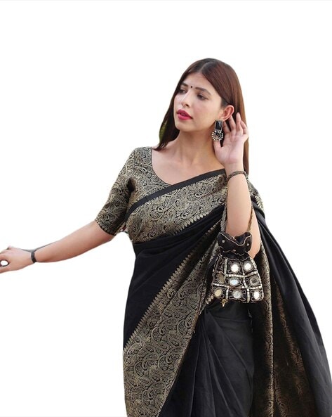 Shiv Textile Women Cotton silk sarees ,Black Saree,