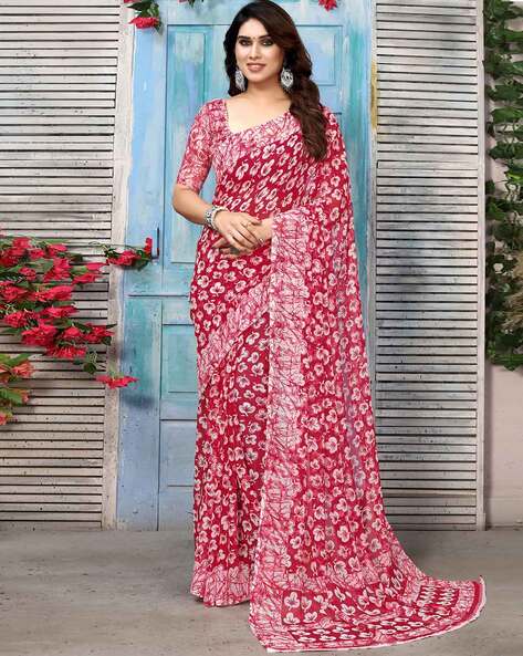 Pink Color Satin Printed Saree