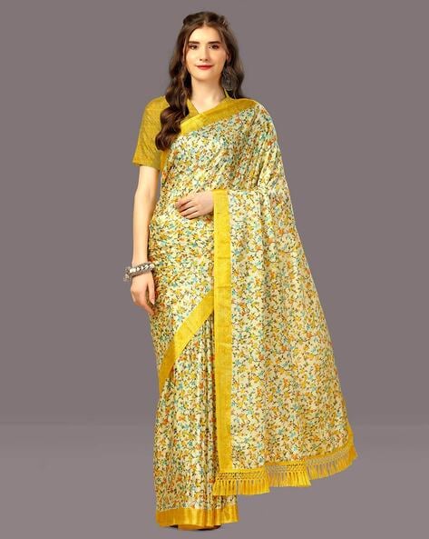 Galliano Yellow Woven Banarasi Crepe Silk Saree – MySilkLove