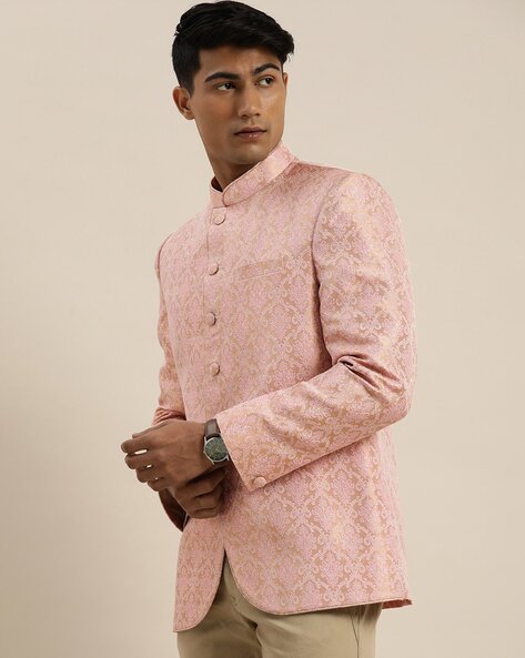 Gorgeous Lavender Color Banarasi Silk Fabric Wedding Wear Readymade Indo  Western Jodhpuri Suit For Men