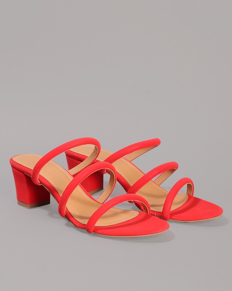 Cross Design Heeled Strappy Sandals,Women's red high-heeled sandals,  perfect for spring and summer, with cross straps at the back, chunky heels,  and a Roman-style design | SHEIN IN