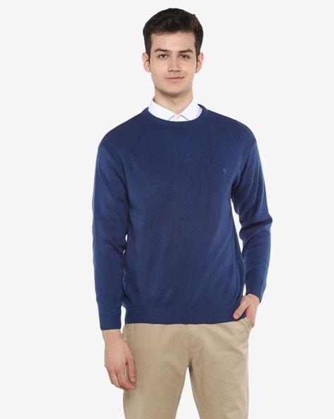 Men ribbed sweater, Blue-Navy