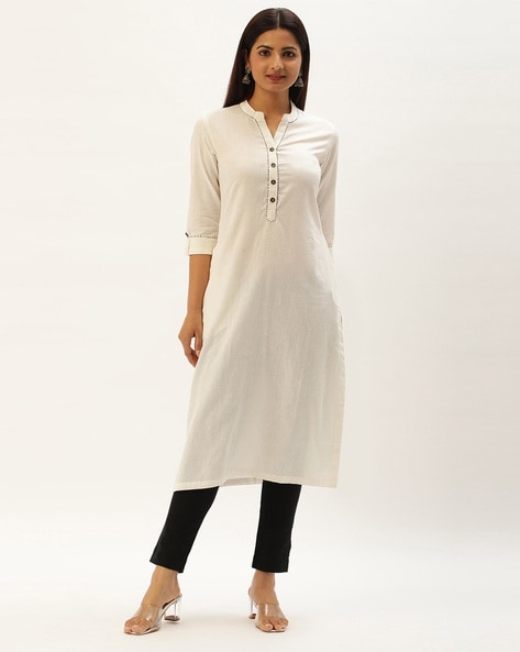 Buy Cream -Printed Cotton Straight Readymade Kurti online | Readymade Suits  from ShrusEternity