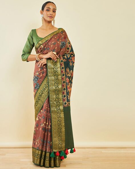 Buy Maroon Sarees for Women by Indie Picks Online | Ajio.com