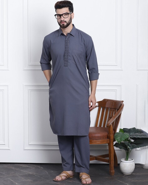 Grey pathani online kurta