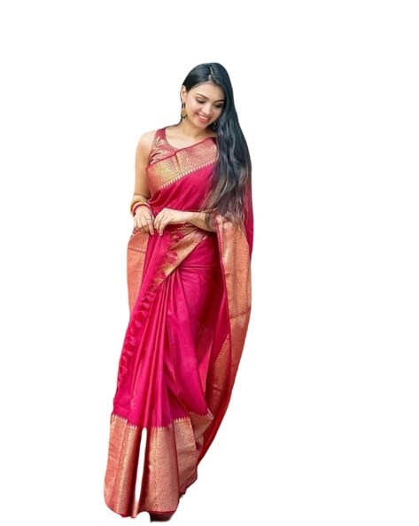 Women Woven Silk Saree with Zari Border