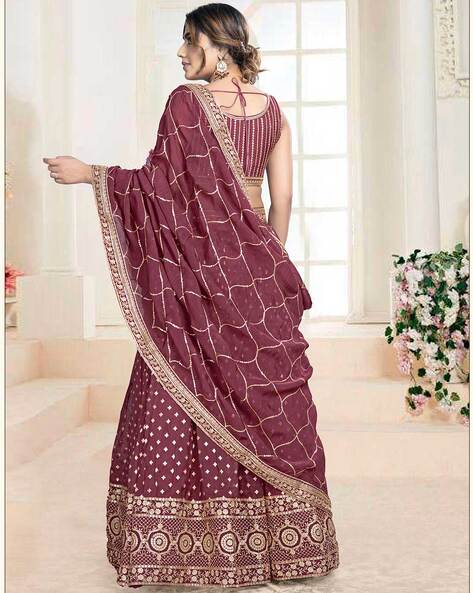 Maroon Embroidered Lehenga Choli With Net Dupatta