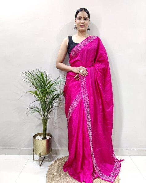 Buy Leeza Store Women's Baby Pink Organza Silver Zari Woven Ethnic Motifs  Contemporary Banarasi Saree With Running Blouse Piece Online at Best Prices  in India - JioMart.