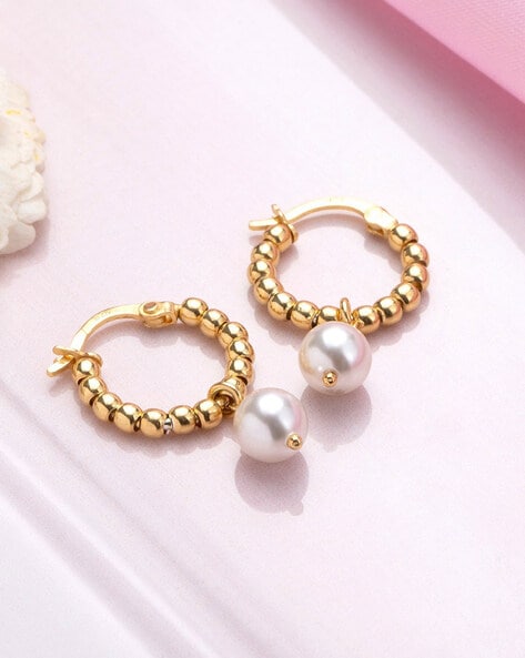 Amazon.com: Pearl Hoop Earrings for Women 14K Gold Filled White Small  Freshwater Cultured Real Pearl Hoop Earrings COMOTO Jewelry: Clothing,  Shoes & Jewelry