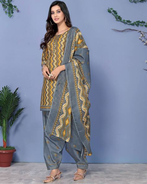 Buy Grey Dress Material for Women by SATRANI Online