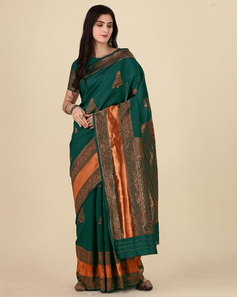 Buy Dindla Banarasi Design in Jacquard Weaving Lichi Silk Saree With  Contrast Matching Blouse For Women's at Amazon.in