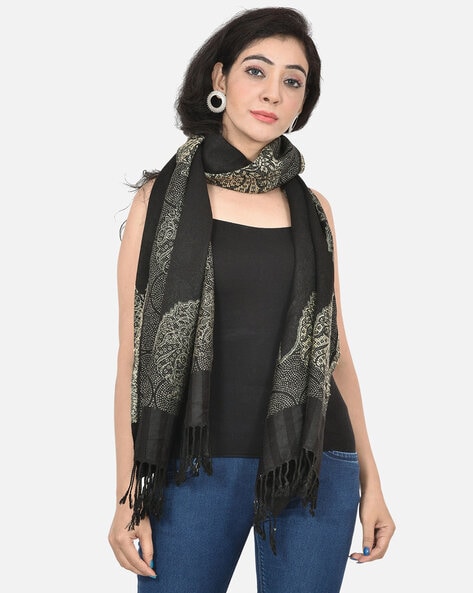 Women Paisley Printed Stole with Tassels Price in India