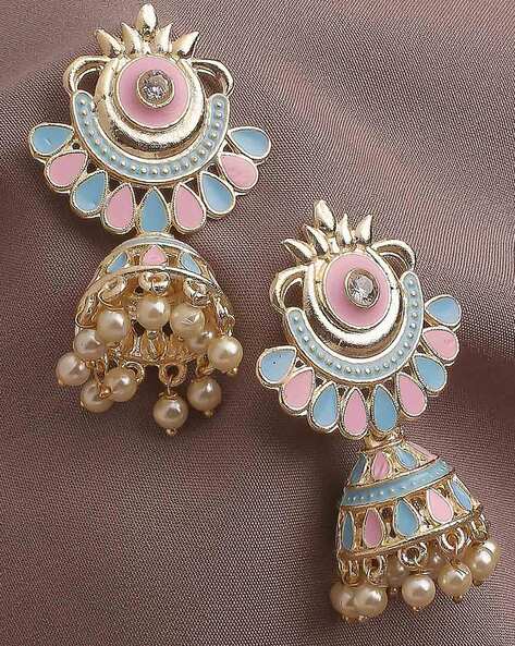 Amazon.com: I Jewels 18K Gold Plated Indian Wedding Bollywood Floral Kundan  Studded Meenakari Jhumka Earrings For Women (E2912B): Clothing, Shoes &  Jewelry