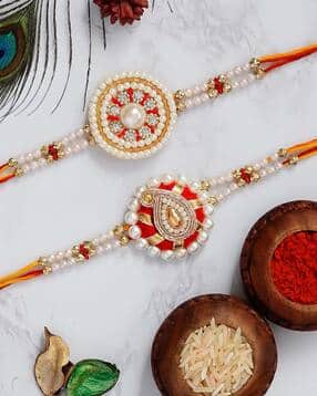 ecraftindia Set of 2 Pearl Beaded Rakhis-picture-16