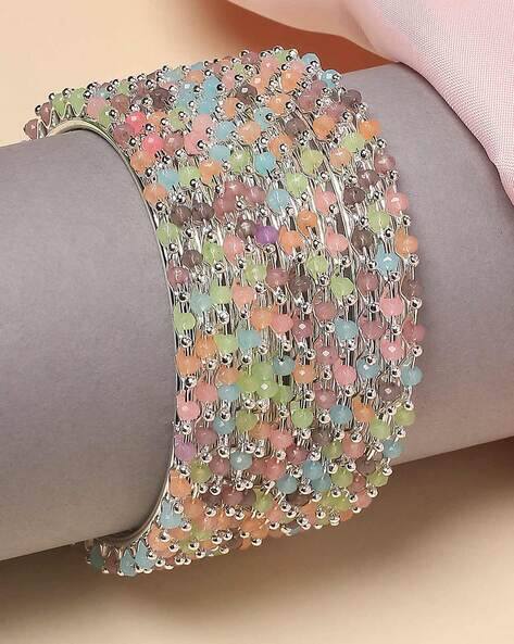 Oomph BBA7-Set of 12 Silver-Plated Stone-Beaded Bangles