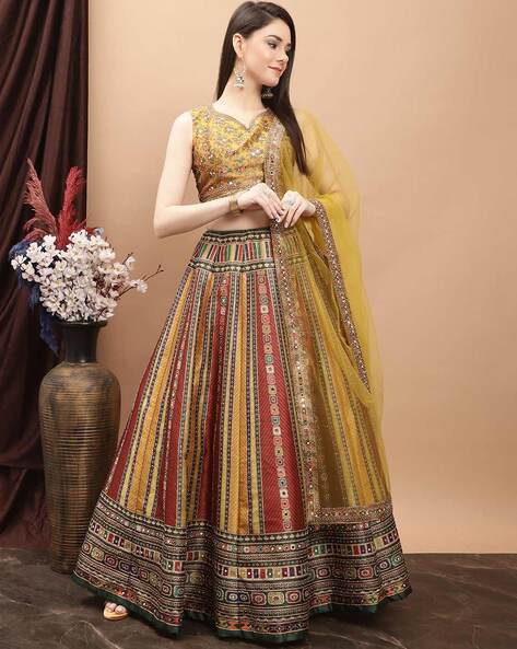 Buy White & Green Foil Print Silk Lehenga Choli With Dupatta Online At Zeel  Clothing