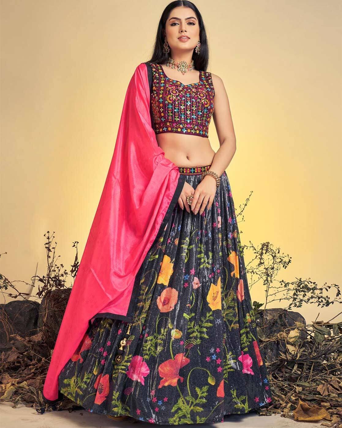 Buy Green Floral Print Lehenga Choli From Khushkar