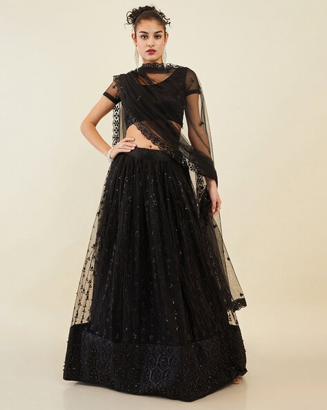 Semi-Stitched Party Wear Black Lehenga Choli at Rs 1399 in Surat | ID:  19138788197