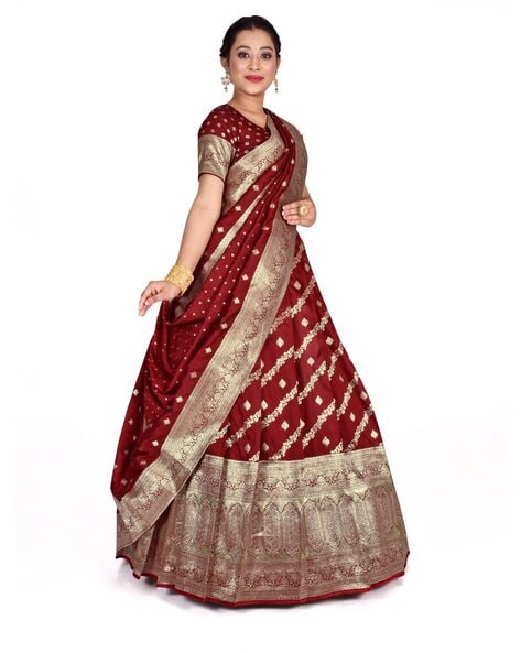 Red Color Jacquard Half Saree Set Lehenga Choli