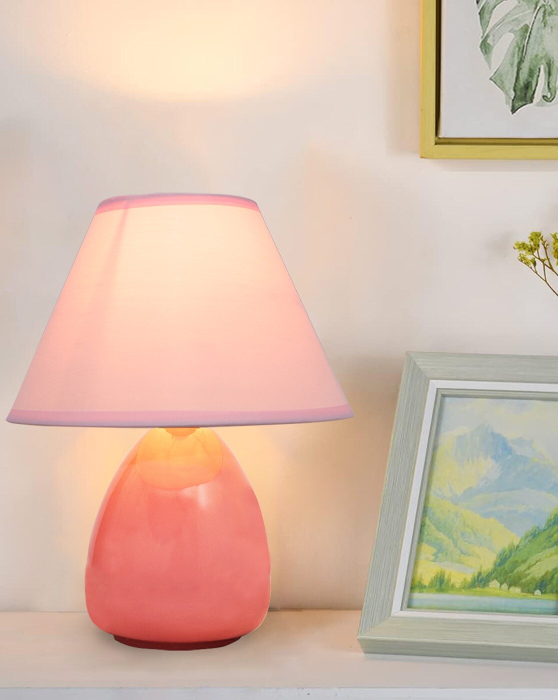 Pink ceramic table sales lamp