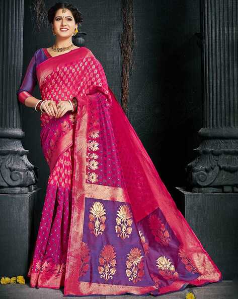 Soft Designer Semi Katan Silk Saree in Leaf Green and Dark Pink – Bengal  Looms India