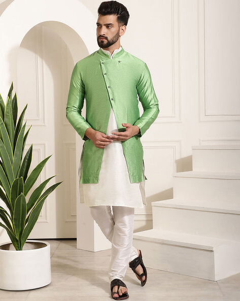 Kurta Churidar Set with Floral Woven Bandhgala