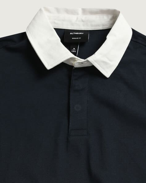 black rugby shirt white collar