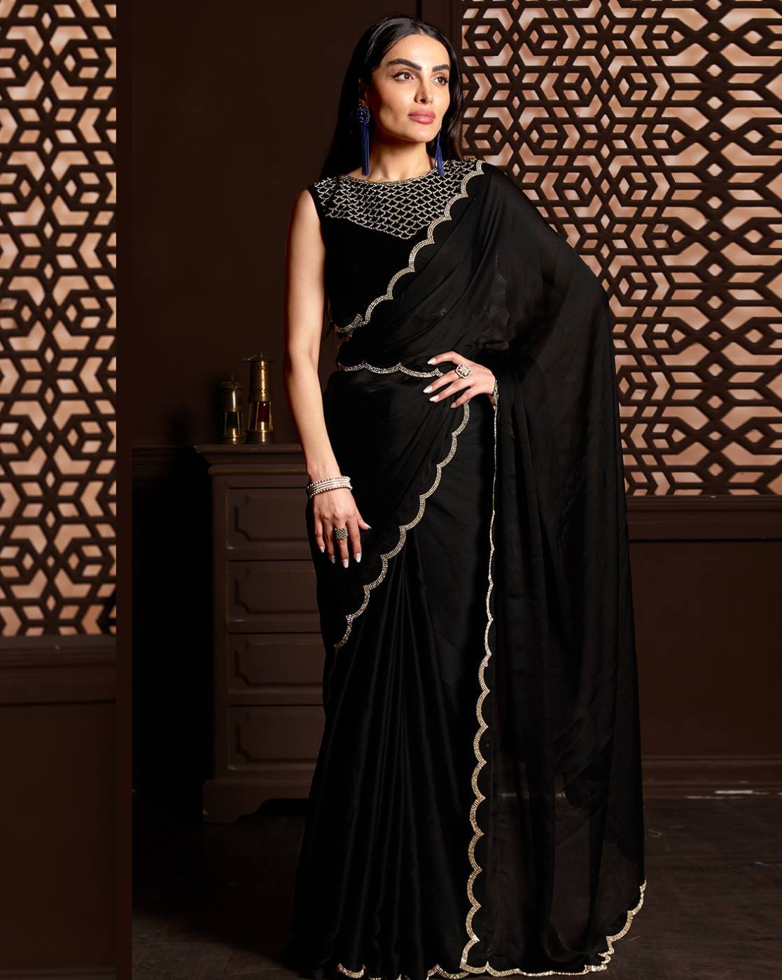 Buy Jade Black Chiffon Saree online-Karagiri – Karagiri Global