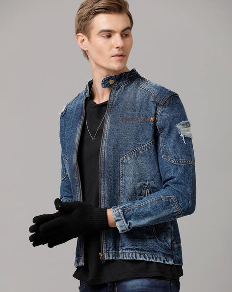 Buy VOXATI Black Full Sleeves Mock Collar Denim Jacket for Men's Online @  Tata CLiQ
