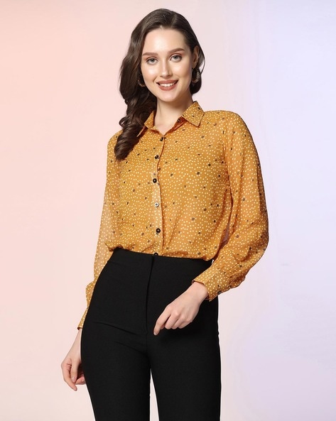 Mustard polka dot sales shirt