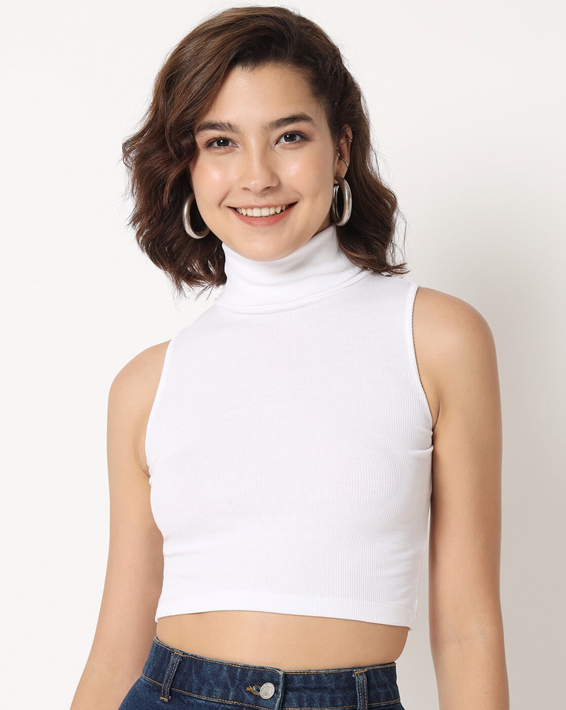 White high sale neck top sleeveless