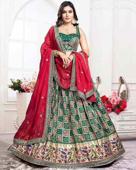 Sea Green Georgette Sequins, Zarkan and thread embroidery Se