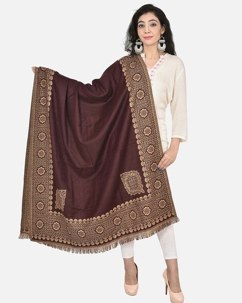 Women Floral Print Shawl with Fringed Hem Price in India