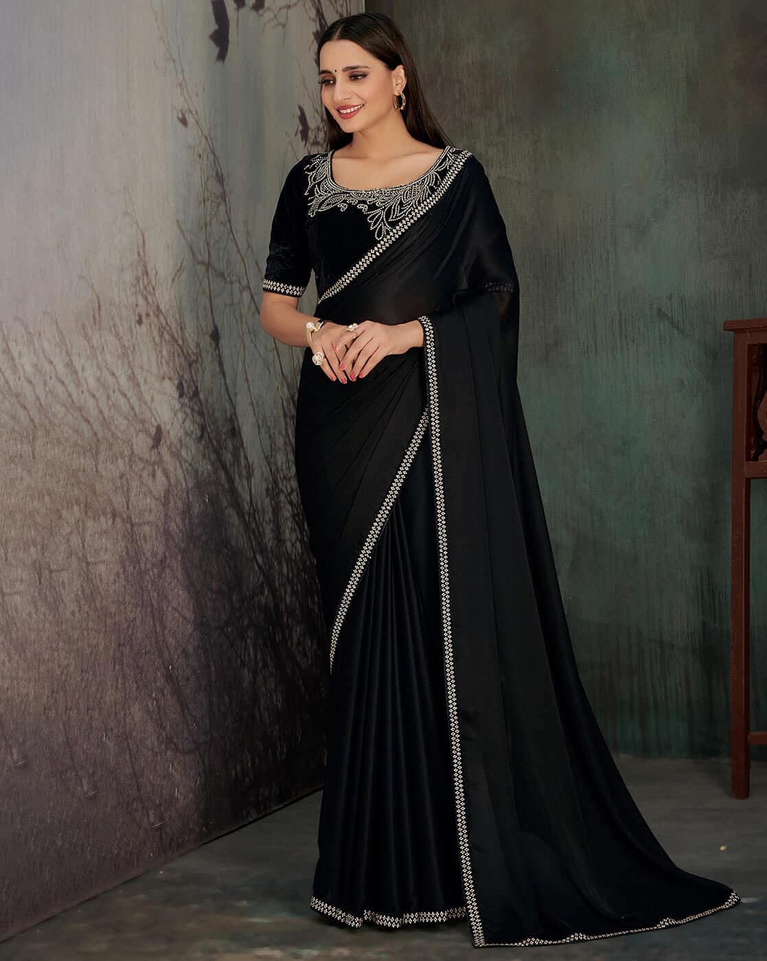 plain-black-chiffon-sarees