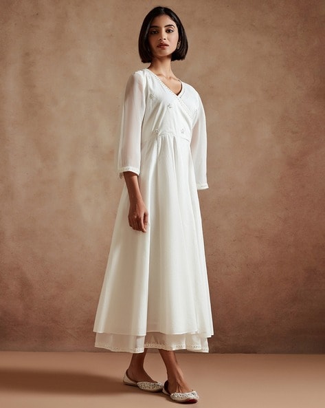 Buy Michael Kors Palm Eyelet Cotton Midi Dress | White Color Women | AJIO  LUXE