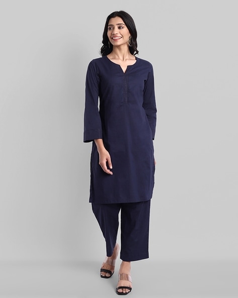 Straight Kurta Set with Lace Panels Price in India