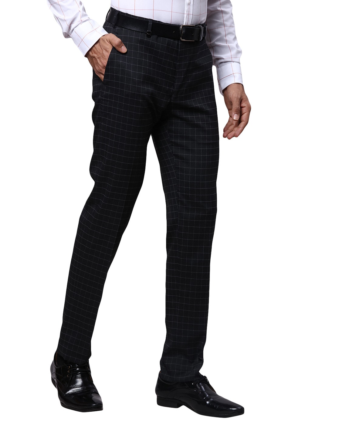 Lars Amadeus Men's Dress Plaid Pants Slim Fit Stretch Flat Front Plaid  Trousers 38 Black : Target