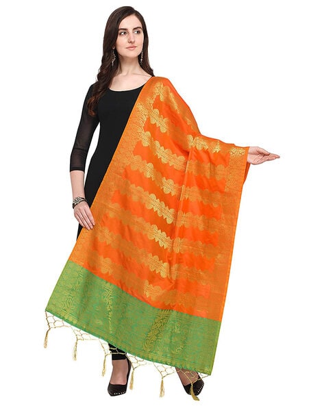 Floral Woven Banarasi Dupatta with Tassels Price in India