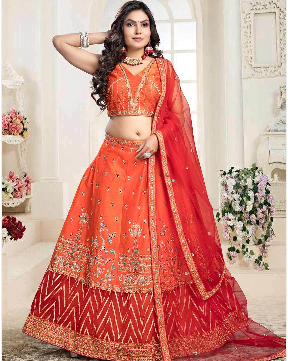 A Fabulous Lehenga Choli In Orange Color at Rs 5999 | Designer Lehenga Choli  in Surat | ID: 10659531248