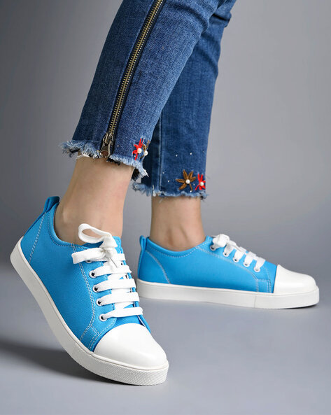 Buy White & Blue Sneakers for Women by Buda Jeans Co Online | Ajio.com