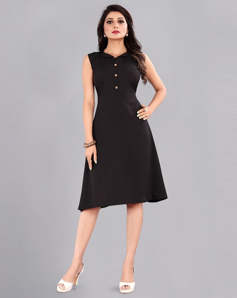 Black fit and outlet flare dress knee length