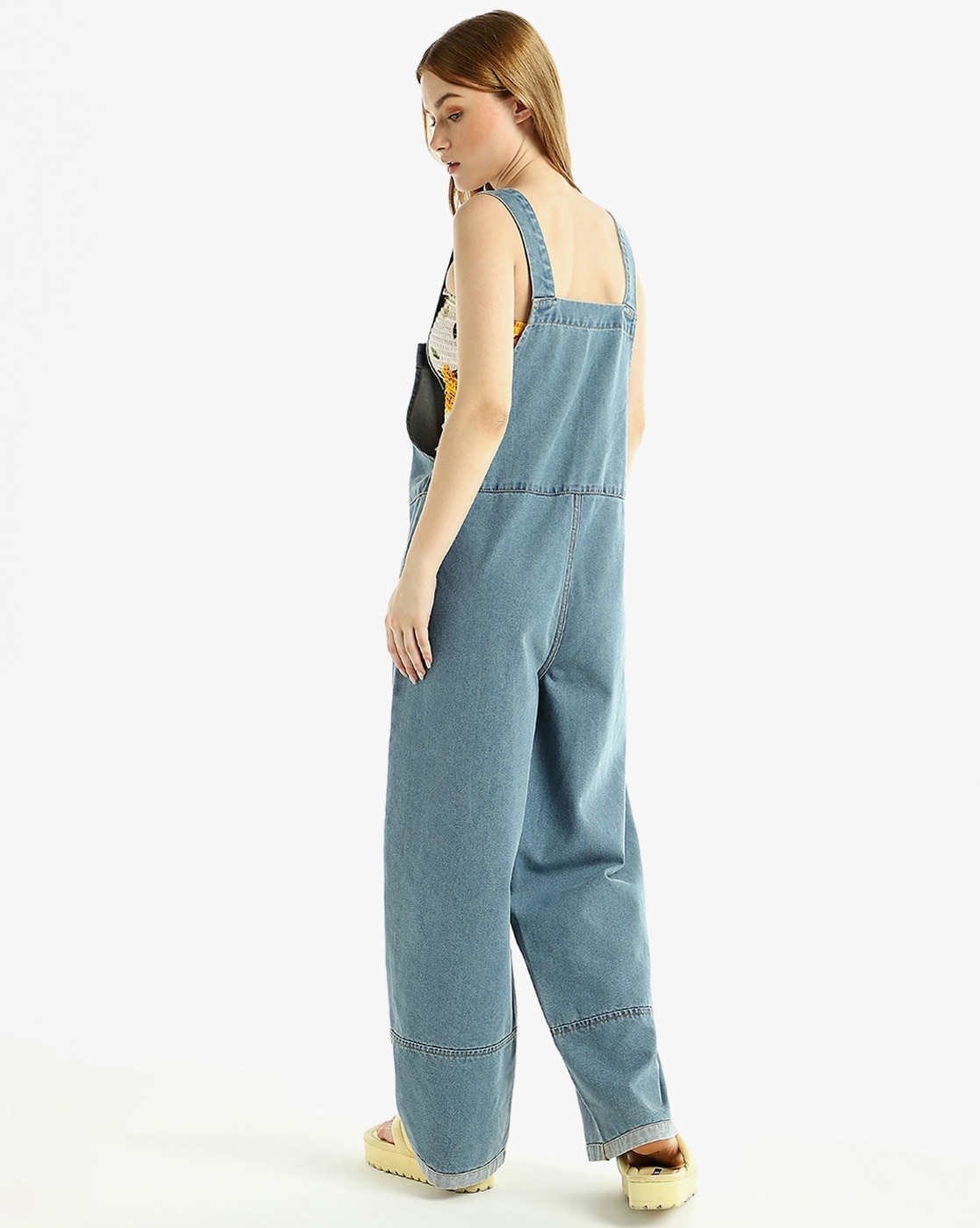 Denim dungarees clearance wide leg